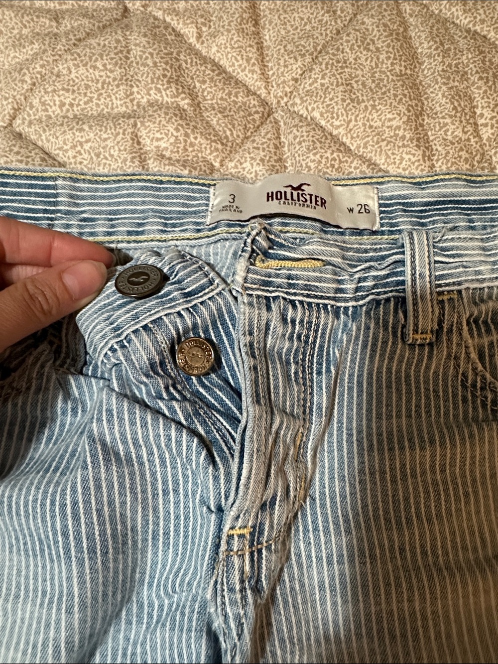 Hollister Light Blue Pinstripe Distressed Denim Shorts - Picture 4 of 5